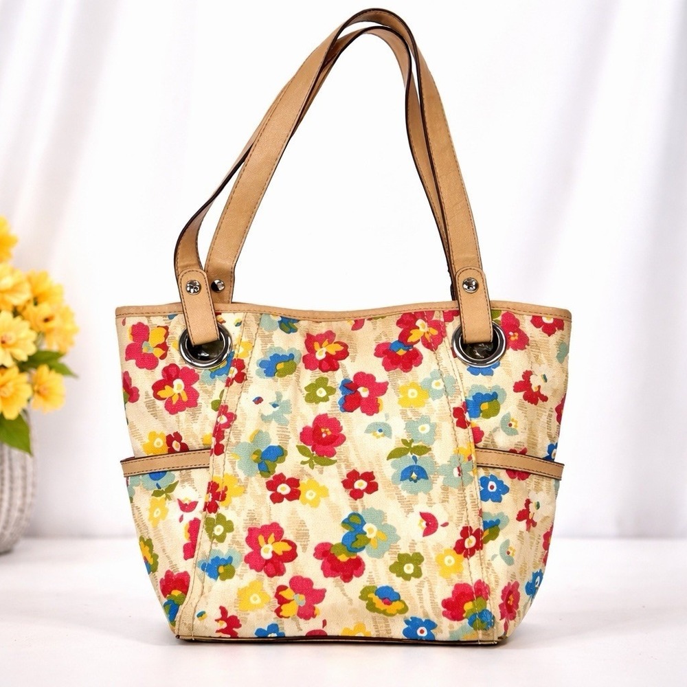 Relic Floral Canvas Shoulder Tote Bag Double Handle Multicolor Flowers Y2K Style